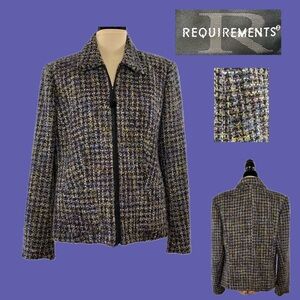 Requirements Women's Elegant Tweed Blazer, Front zipper, pockets, purple size 14